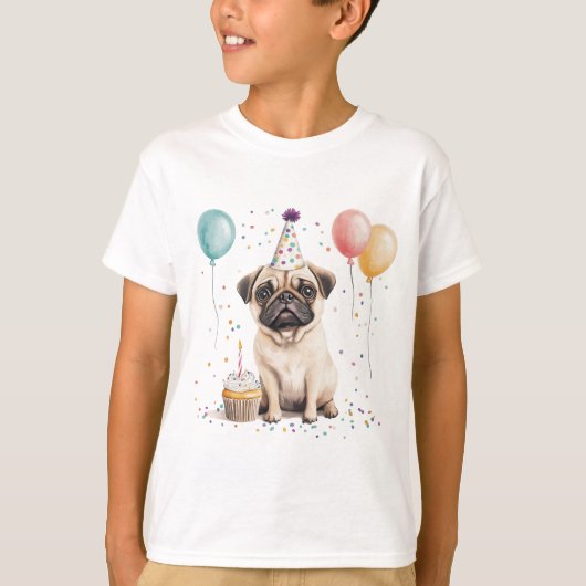 ハッピーバースデーパグ犬 Tシャツ (正面)