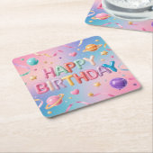 ハッピーバースデーパステルコースター スクエアペーパーコースター (アングル)