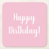 ハッピーバースデーパステルピンクバースデーパーティー スクエアペーパーコースター (正面)