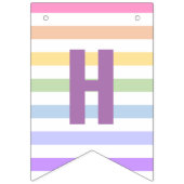 ハッピーバースデーパステルレインボーホワイトストライプズ バンティングフラッグ (第2の旗)