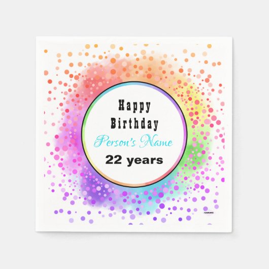 ハッピーバースデーパステル紙ナプキンス – HAMbyWG スタンダードカクテルナプキン (正面)