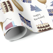 ハッピーバースデーパターンのネイビーブルーラッピング紙 ラッピングペーパー (ロールコーナー)