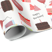ハッピーバースデーパターンの赤いラッピング紙 ラッピングペーパー (ロールコーナー)