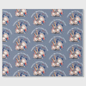 ハッピーバースデーパターンネームブルーレッドこうもり野球 ラッピングペーパー (フラット)