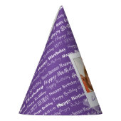 ハッピーバースデーパターン紫色のパーティーは写真をからかいます パーティーハット (左)