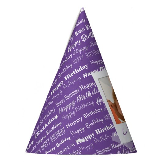 ハッピーバースデーパターン紫色のパーティーは写真をからかいます パーティーハット (左)