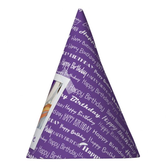 ハッピーバースデーパターン紫色のパーティーは写真をからかいます パーティーハット (右)