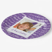 ハッピーバースデーパターン紫色のパーティーは写真をからかいます ペーパープレート (アングル)