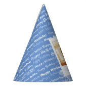 ハッピーバースデーパターン青いパーティーはかわいい写真をからかいます パーティーハット (左)