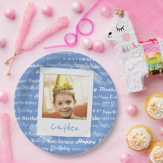 ハッピーバースデーパターン青いパーティーは写真のおもしろいをからかいます ペーパープレート (パーティー)