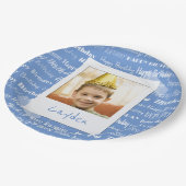 ハッピーバースデーパターン青いパーティーは写真のおもしろいをからかいます ペーパープレート (アングル)