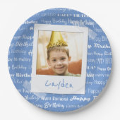 ハッピーバースデーパターン青いパーティーは写真のおもしろいをからかいます ペーパープレート (正面)