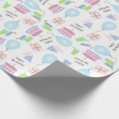 ハッピーバースデーパターン(ピンク/ブルーのラッピング紙) ラッピングペーパー (角)