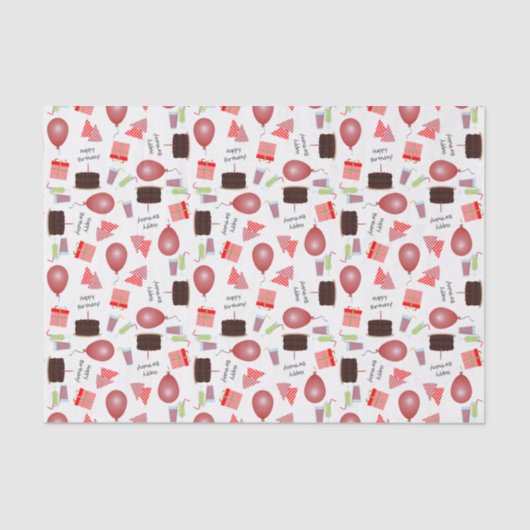 ハッピーバースデーパターン(赤ティッシュペーパー) 薄葉紙 (正面)
