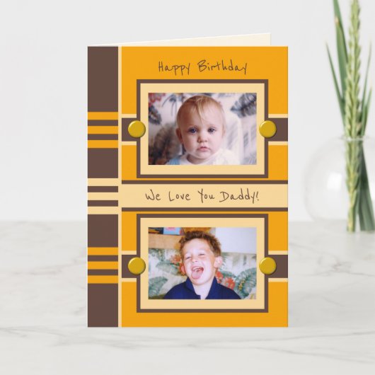 ハッピーバースデーパパの茶色のオレンジ色の写真の挨拶 カード (正面)