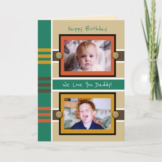 ハッピーバースデーパパの茶色の緑の写真のグリーティング カード (正面)
