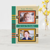 ハッピーバースデーパパの茶色の緑の写真のグリーティング カード (黄色い花)