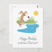 ハッピーバースデーパパカートゥーンドッグパピー魚釣り ポストカード (正面/裏面)