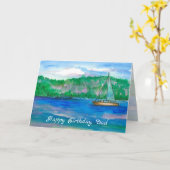 ハッピーバースデーパパセーリングマウンテンレイク カード (黄色い花)