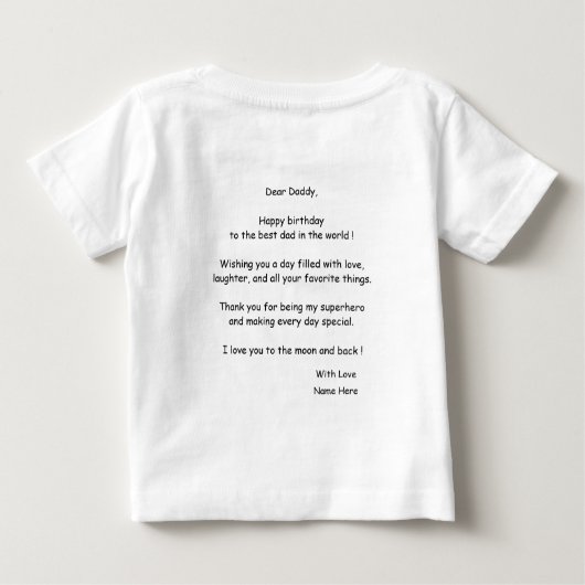 ハッピーバースデーパパ赤ちゃん服カスタム写真 ベビーTシャツ (裏面)