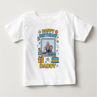 ハッピーバースデーパパ赤ちゃん服カスタム写真 ベビーTシャツ