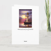 ハッピーバースデーパパ |ライトハウス、帆船、サンセット カード (裏面)