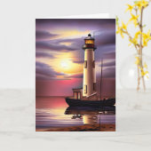 ハッピーバースデーパパ |ライトハウス、帆船、サンセット カード (黄色い花)