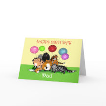 ハッピーバースデーパパ、猫、風船。