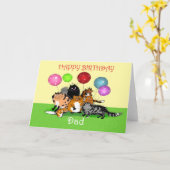 ハッピーバースデーパパ、猫、風船。 カード (黄色い花)