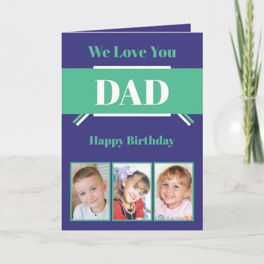 ハッピーバースデーパパ(6枚の青い緑) カード (正面)