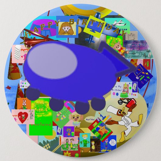 ハッピーバースデーパピー宇宙船ボタン 缶バッジ (正面)