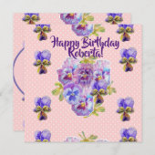 ハッピーバースデーパンジーフローラ女性名札 シーズンカード (正面/裏面)