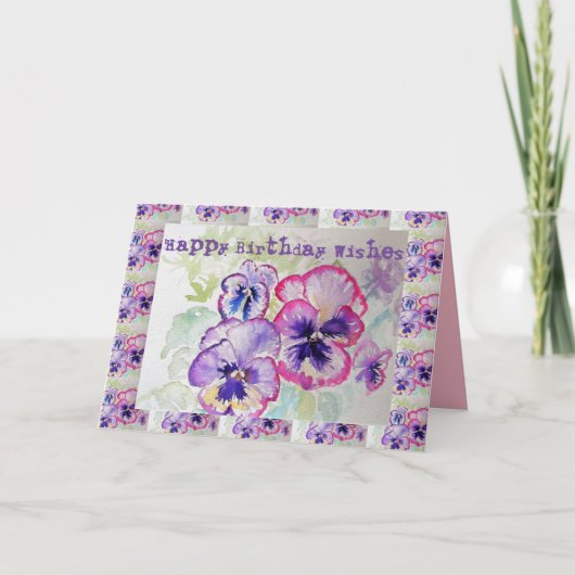 ハッピーバースデーパンジー水彩挨拶カード カード (正面)