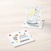 ハッピーバースデーパンダベアーホワイト スクエアペーパーコースター (インサイチュ)