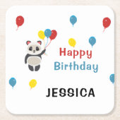 ハッピーバースデーパンダベアーホワイト スクエアペーパーコースター (正面)