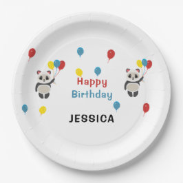 ハッピーバースデーパンダベアーホワイト ペーパープレート