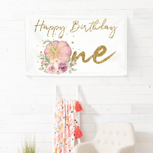 ハッピーバースデーパンプキンピンクとグリッターバナー 横断幕 (インサイチュ)