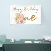 ハッピーバースデーパンプキンピンクとグリッターバナー 横断幕 (トレードショー)