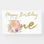 ハッピーバースデーパンプキンピンクとグリッターバナー 横断幕 (横)