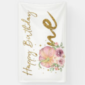 ハッピーバースデーパンプキンピンクとグリッターバナー 横断幕 (縦)