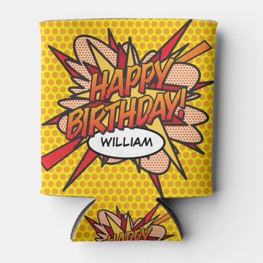 ハッピーバースデーパーソナライズされたおもしろいモダン 缶クーラー (正面)