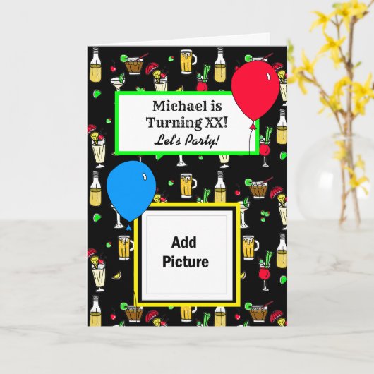 ハッピーバースデーパーソナライズされたのお尻尾とビール カード (黄色い花)