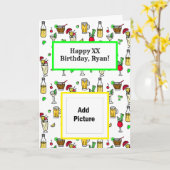 ハッピーバースデーパーソナライズされたのお尻尾とビール カード (黄色い花)