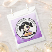 ハッピーバースデーパーソナライズされたアニメガールピザパーティー フェイバーバッグ (クリップ留めされた状態)