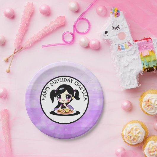 ハッピーバースデーパーソナライズされたアニメガールピザパーティー ペーパープレート (パーティー)