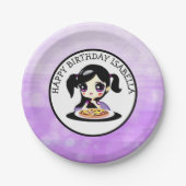 ハッピーバースデーパーソナライズされたアニメガールピザパーティー ペーパープレート (正面)