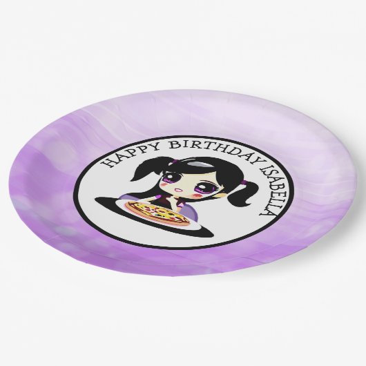 ハッピーバースデーパーソナライズされたアニメガールピザパーティー ペーパープレート (アングル)