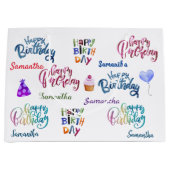 ハッピーバースデーパーソナライズされたカスタムパーティー名 ラージペーパーバッグ (正面)