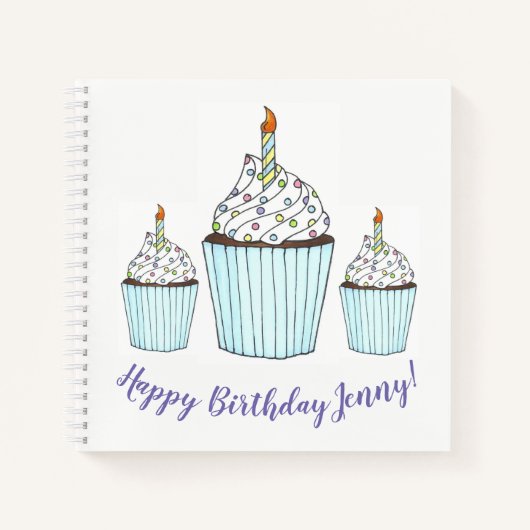 ハッピーバースデーパーソナライズされたケーキカップケーキのお願い ノートブック (正面)