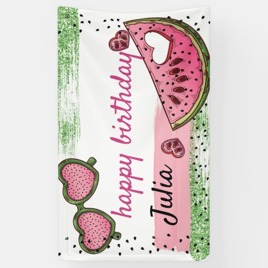 ハッピーバースデーパーソナライズされたサマースイカ 横断幕 (縦)